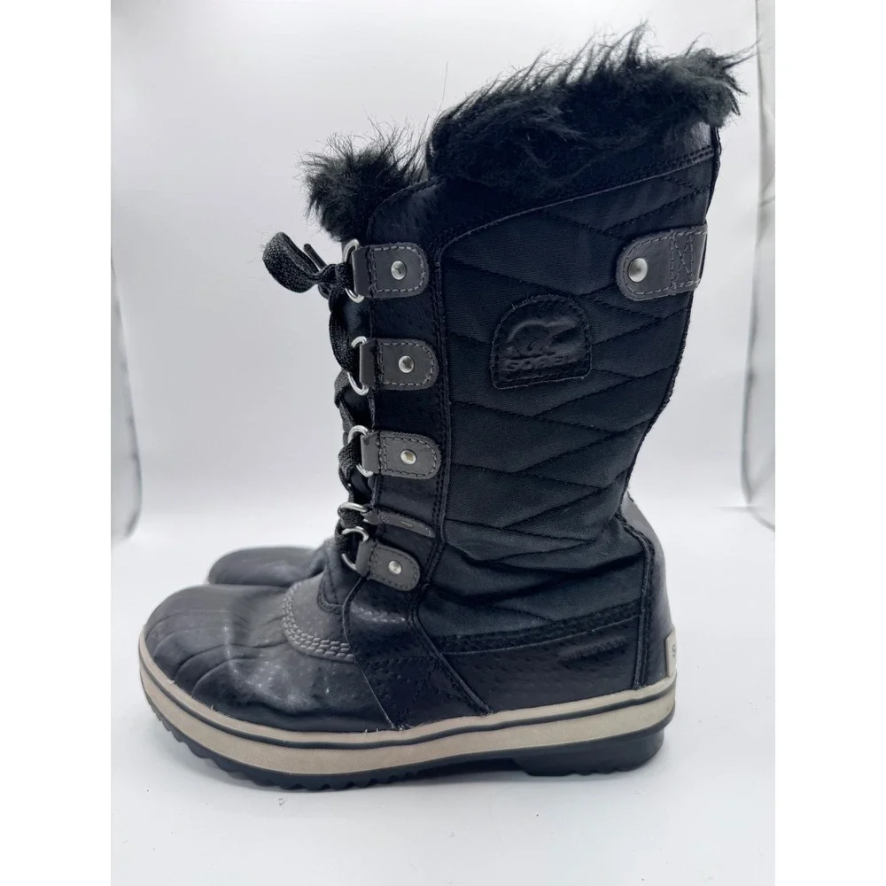 Sorel‎ US 3 Black Tofino II Boots Kids Waterproof Faux Fur Winter Snow